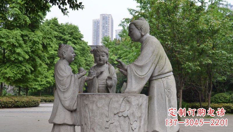 山东孔融让梨石雕，精美的古代人物雕塑