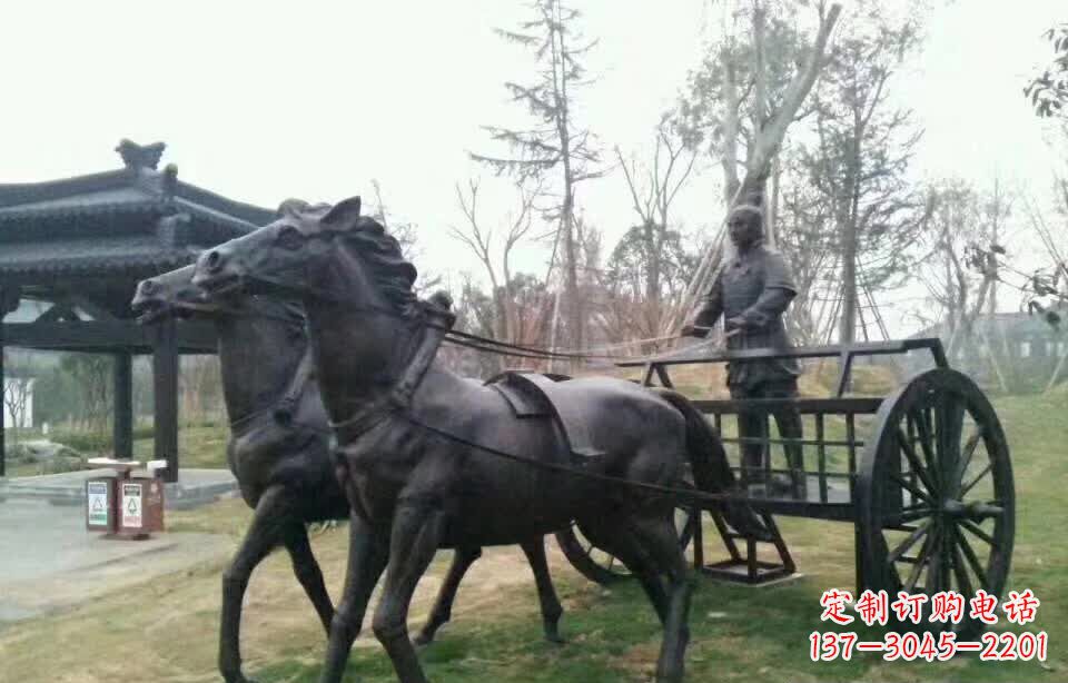 山东新颖古典古代人物拉马车铜雕塑