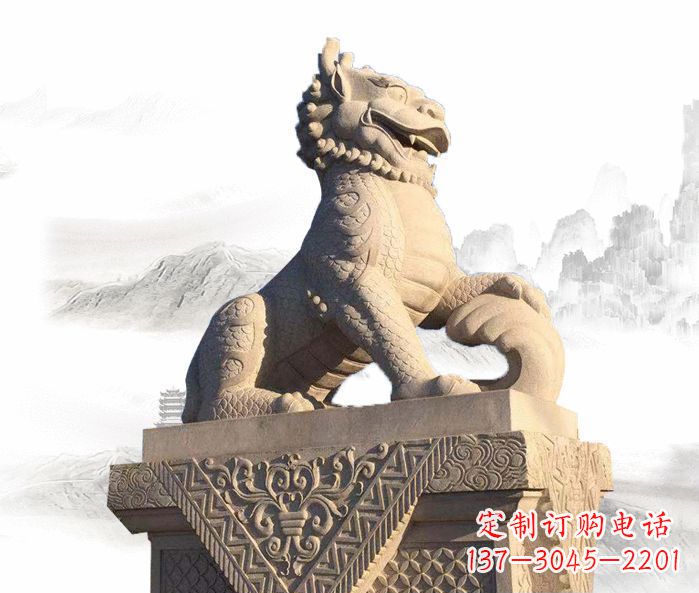 山东精美古典大理石麒麟石雕