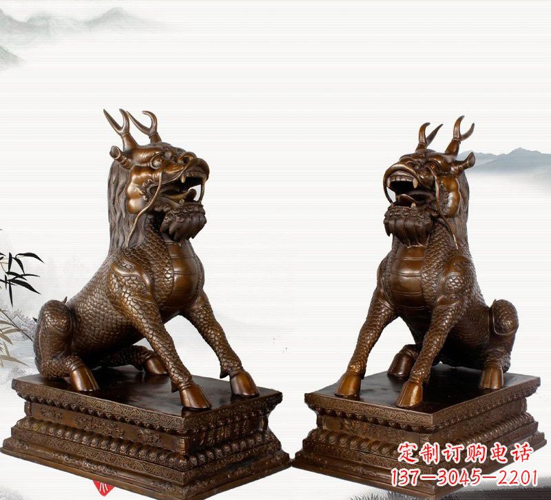 山东古典神麒麟铜雕,馥玉臻品
