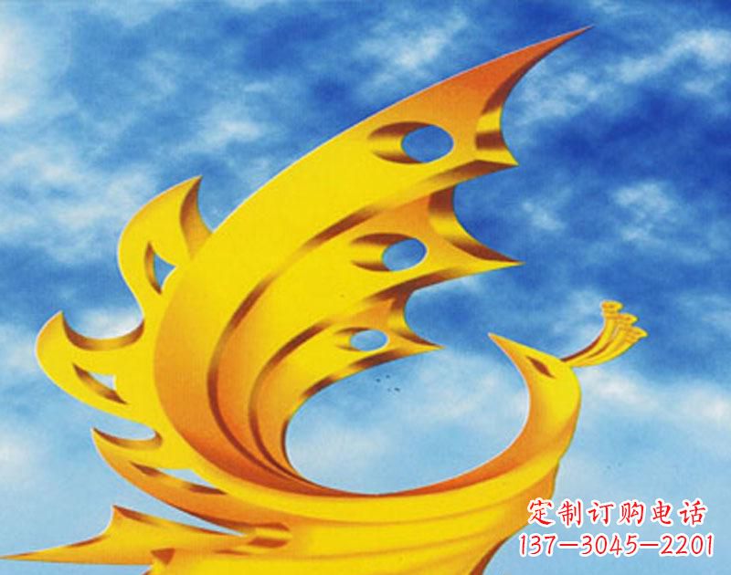 山东广场摆u需i高金色的凤凰雕塑