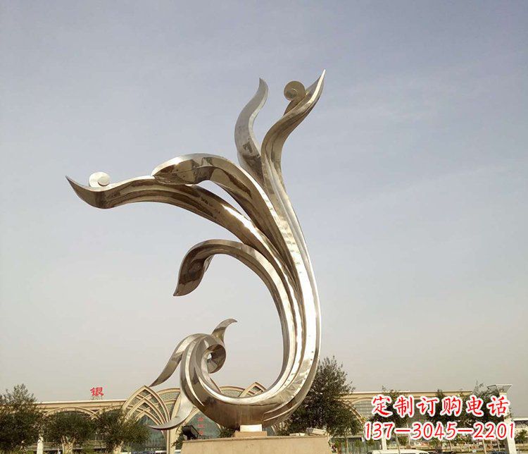 山东中国传统图案雕刻定制——高端不锈钢抽象金凤凰雕塑