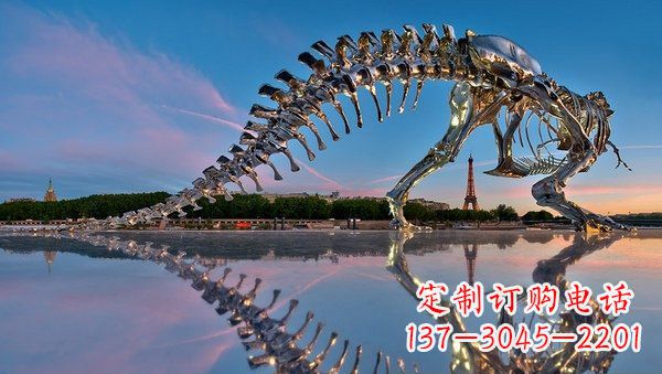 山东魅力无穷的不锈钢恐龙骨架雕塑