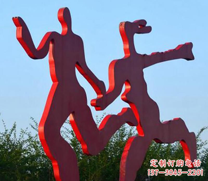 山东中领雕塑-多彩情侣跑步雕塑