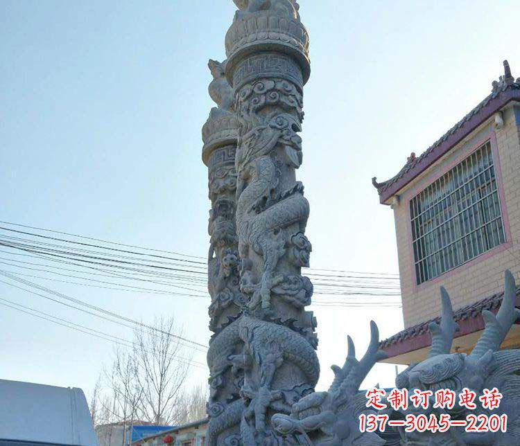 山东精美广场大理石龙柱雕塑