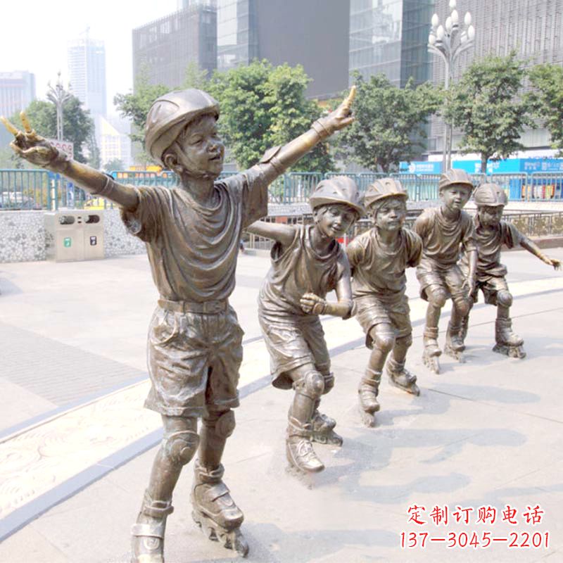 山东精致巧雕的滑旱冰小孩雕塑