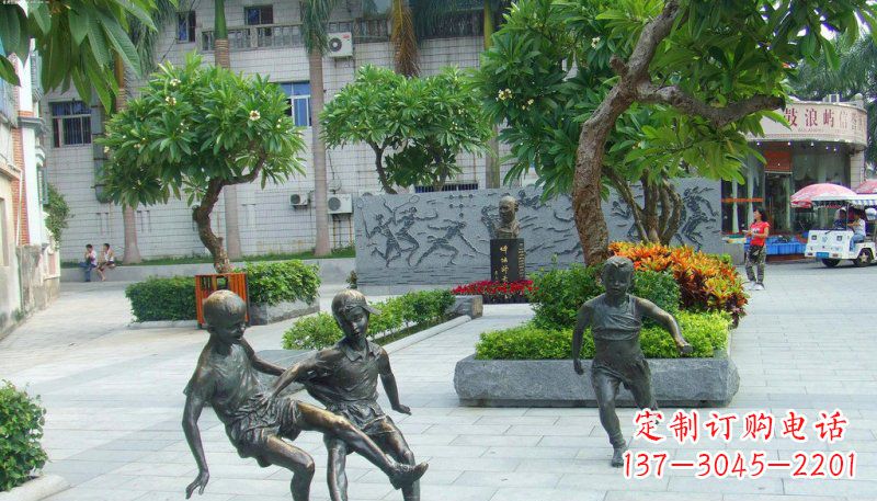 山东匠心细作,精致铜雕足球小孩