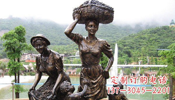山东广场摘葡萄人物丰收铜雕