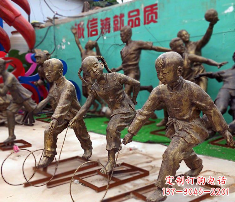 山东滚铁环为您的小宝定制精美儿童铜雕