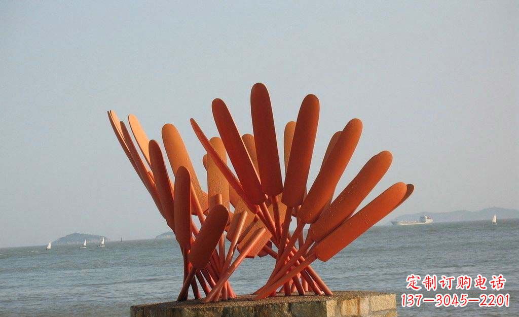 山东海边不锈钢抽象船桨雕塑