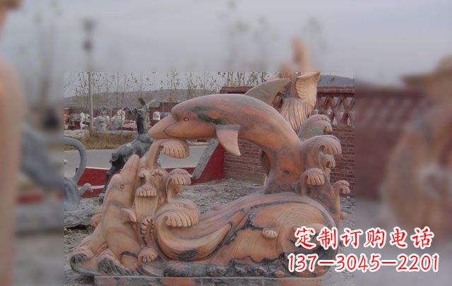 山东海豚海浪石雕,精美艺术品