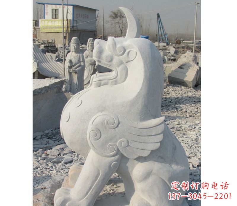 山东汉白玉独角兽石雕,精美细腻,魅力无穷