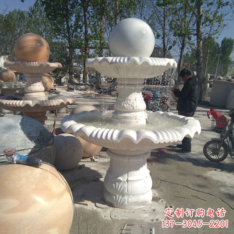 山东汉白玉风水球,高端定制雕塑