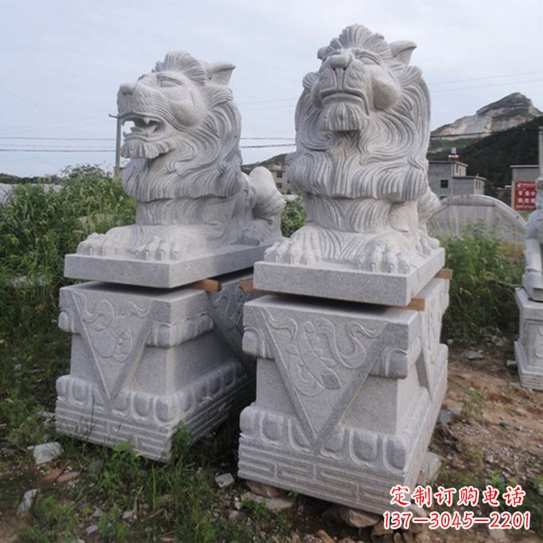 山东汇丰狮子石雕,精美雕塑展现霸气