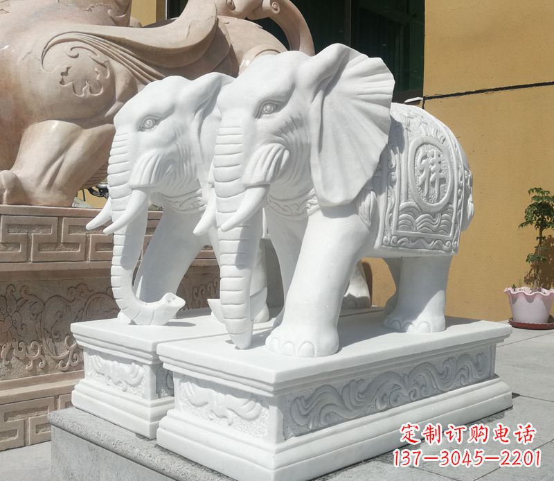 山东汉白玉吉祥如意门口招财大象石雕