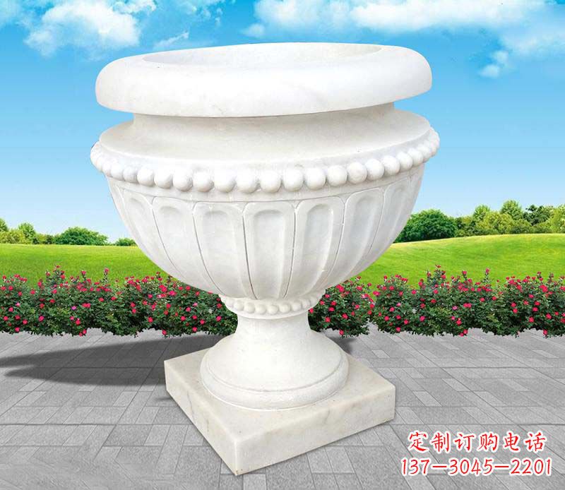 山东精美汉白玉花盆雕塑
