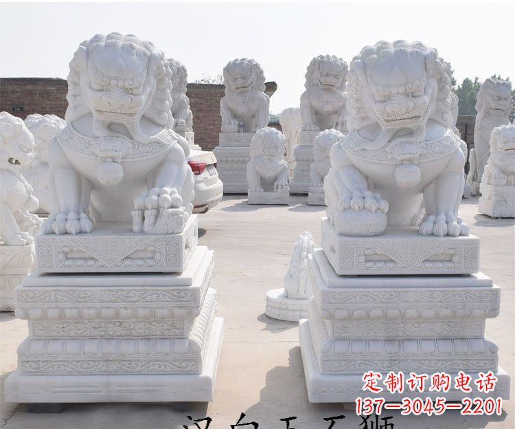 山东汉白玉看门石狮子