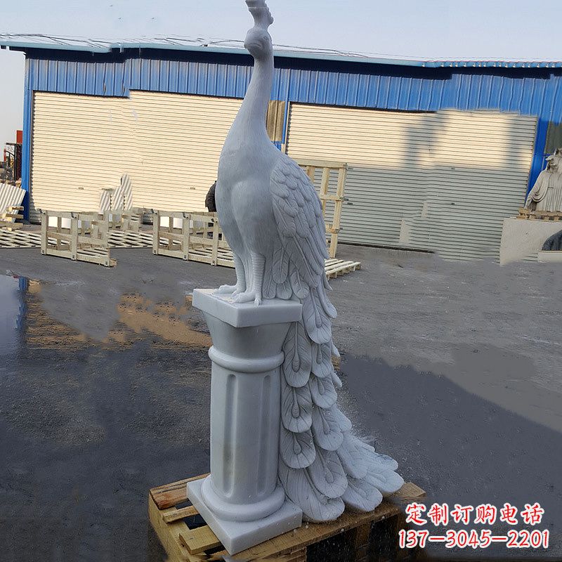 山东汉白玉孔雀-公园园林动物雕塑摆件