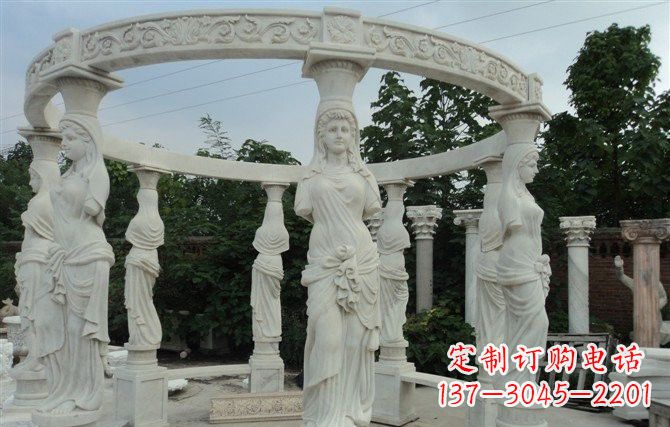 山东汉白玉欧式凉亭雕塑,尽享悠然凉意