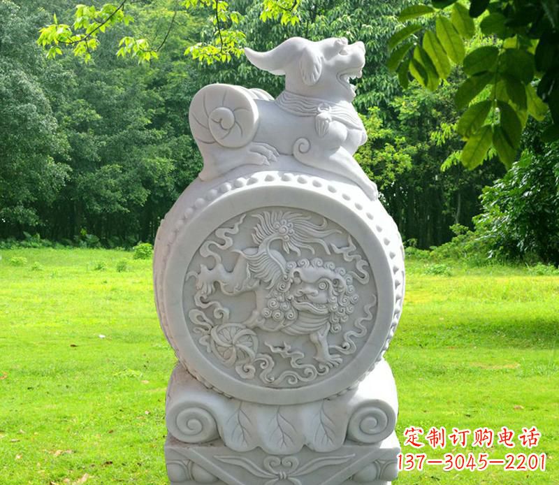 山东汉白玉貔貅抱鼓石 (2)