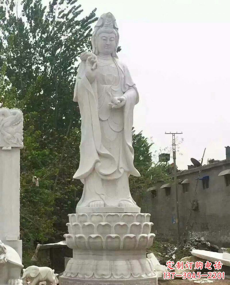山东汉白玉洒水观音驻颜祥和