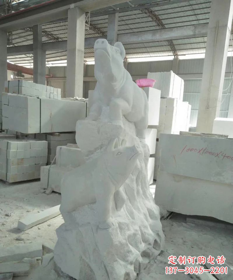 山东瑞颜祥彩汉白玉生肖猪雕塑