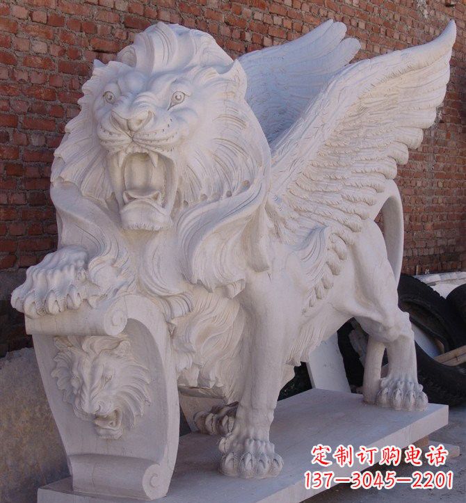 山东汉白玉圣马可飞狮石雕,精致品质保证