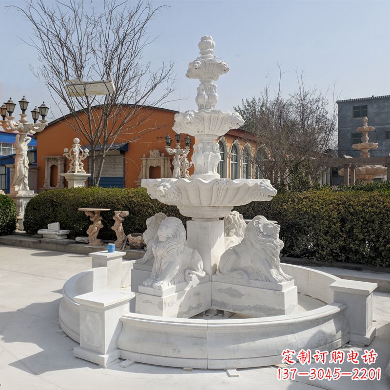 山东汉白玉狮子喷泉雕塑