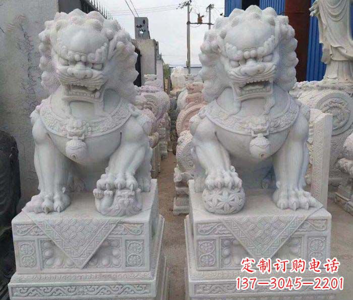 山东汉白玉狮子招财动物石雕