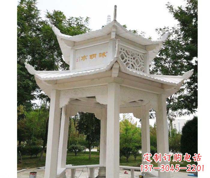 山东高雅典雅的汉白玉双层六角凉亭石雕