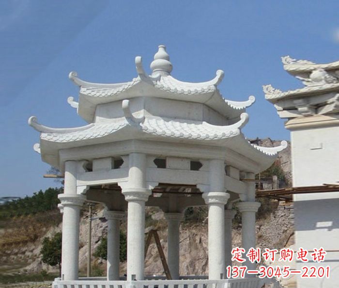 山东精美汉白玉双层石凉亭雕塑