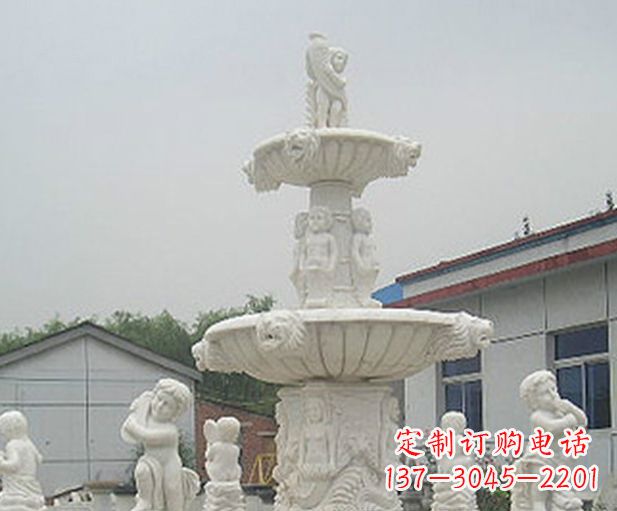 山东汉白玉天使大型喷泉石雕