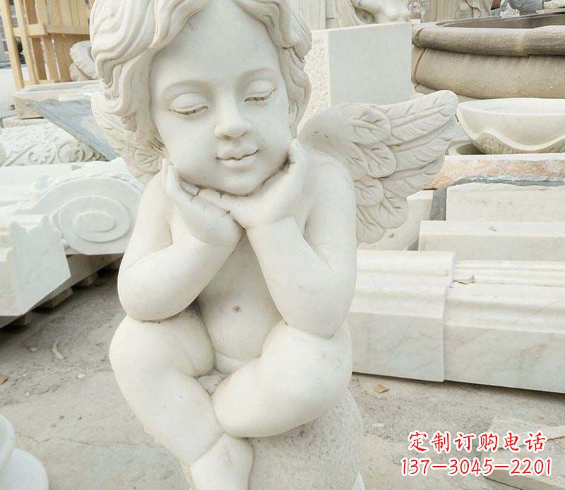 山东汉白玉小天使西方儿童石雕,让孩子们拥有属于自己的天使