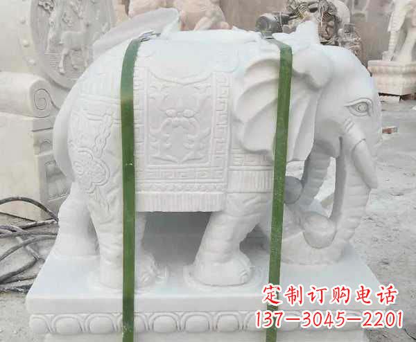 山东汉白玉招财大象石雕 (2)