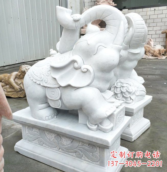 山东汉白玉招财运小象雕塑