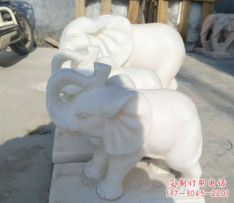 山东高端汉白玉招财小象雕塑