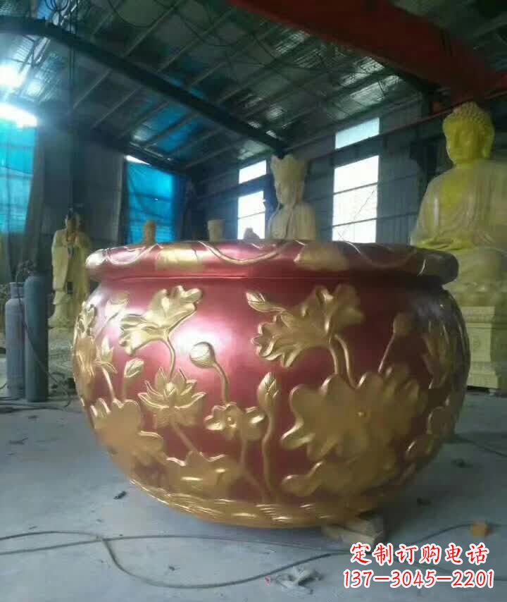山东荷花水缸铜雕塑,高雅奢华!