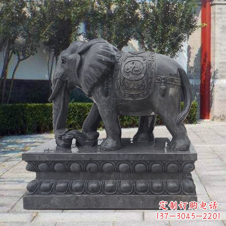 山东黑色石雕大象