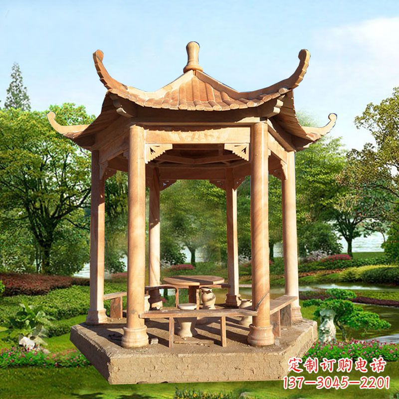 山东红色大理石凉亭