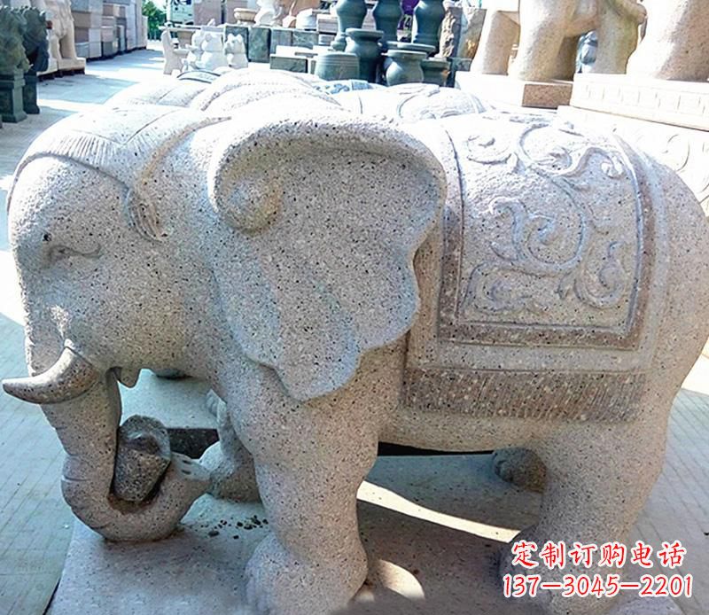 山东花岗岩元宝大象石雕,雕刻古典且充满质感