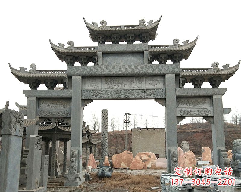 山东黄冈石雕牌坊--专业定制牌坊雕塑
