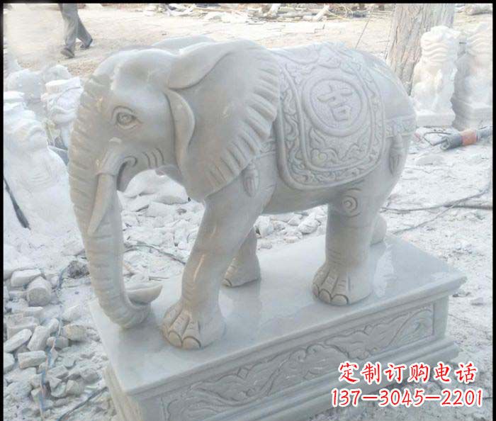 山东高端大象汉白玉雕塑