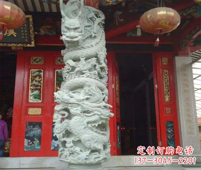 山东精美的大理石龙柱雕塑