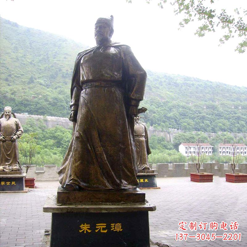 山东景区广场古代帝王明太祖朱元璋铜雕塑像