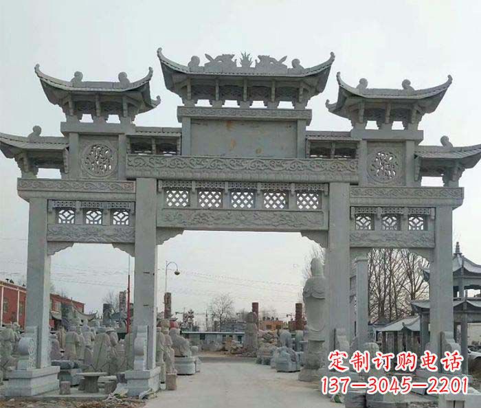 山东三门牌坊石雕，精美汉风石雕装饰景区