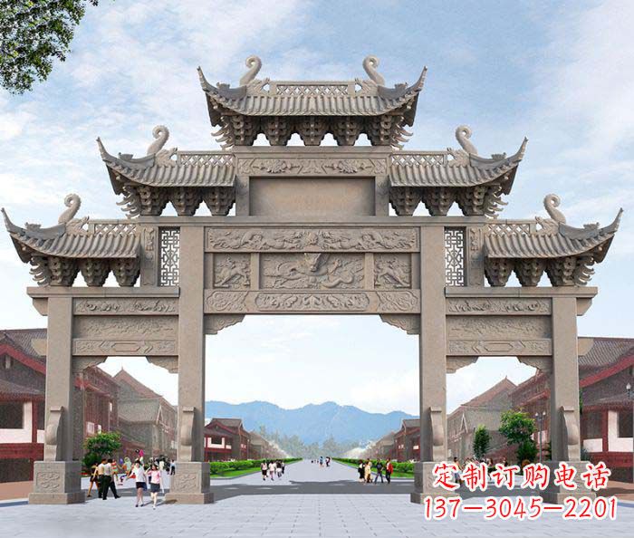 山东景区三门石雕牌楼——精美雕塑定制