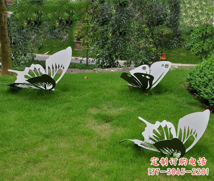 山东镜面不锈钢蝴蝶公园草坪动物雕塑摆件