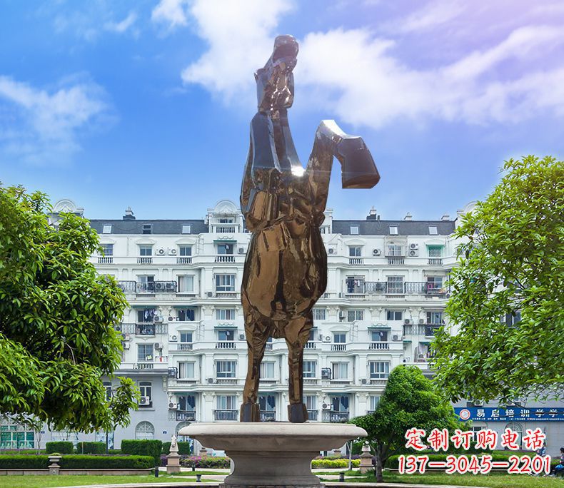 山东镜面城市经典不锈钢奔马塑像