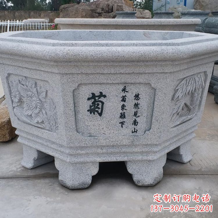 山东精美砂岩花盆雕塑,点缀精致家居