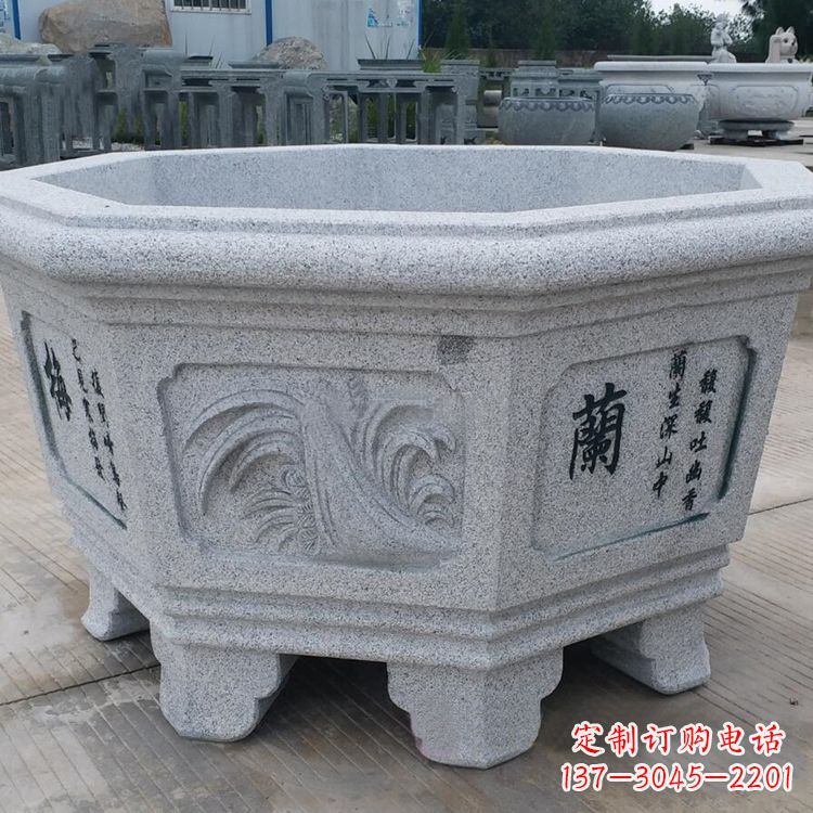 山东原木质材料的精美砂岩花盆雕塑